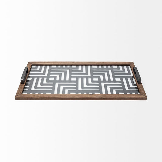 Mercana - Fantuz 32L x 16W Gray Metal, Wood and Glass Serving Tray - 68295 view 2