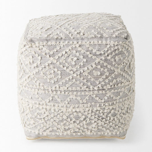 Mercana - Farida 6.0L x 16.0W x 16.0H Light Gray Wool and Polyester Patterned Pouf - 69522 view 2
