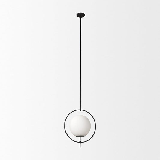 Mercana - Farrah Frosted Glass Globe set in Matte Black Metal Pendant Ceiling Light - 70199_CLOSEOUT view 2
