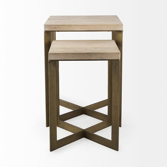 Mercana - Faye 19L x 19W x 26H Beige Finished Wood W/ Gold Metal Base Accent Tables (Set of 2) - 69179 view 2