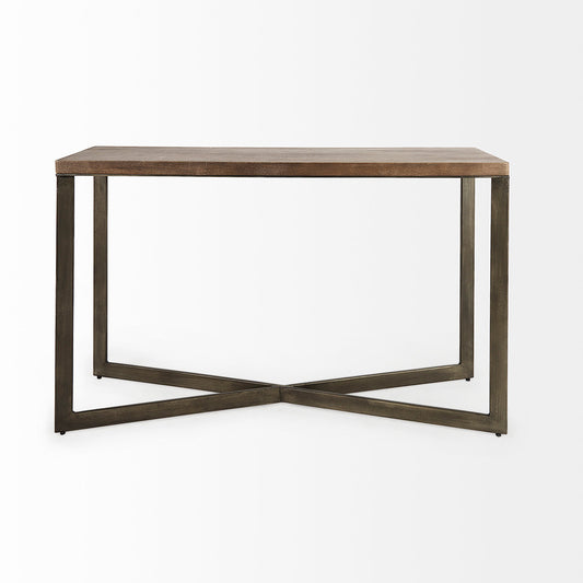 Mercana - Faye 50L x 15W x 30H Medium Brown Wood W/Antique Nickel Metal Base Console Table - 69183 view 2