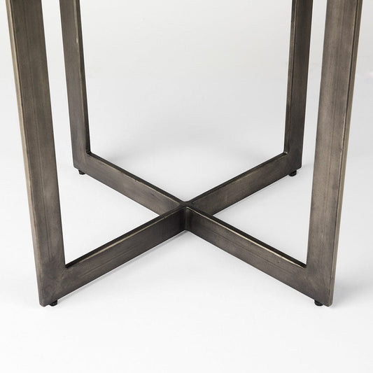 Mercana - Faye I 48L x 48W x 30H Medium Brown Wood W/Antique Nickel Metal Base Round Dining Table - 69176-AB view 2