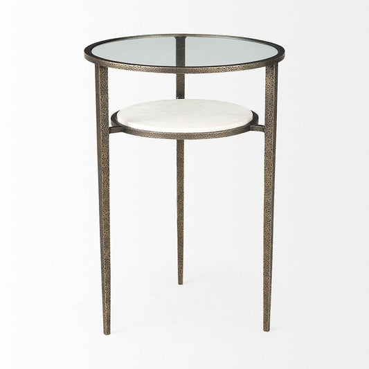 Mercana - Felicity 15.8L X 15.8W X 22.5H Glass Top W/ White Marble Shelf and Antique Gold Base End/Side Table - 69254-AB view 2