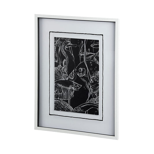 Mercana - Fish Black by Mercana Studio a Hand Embellished Textured Framed Art Print Matted under Glass - 13937 view 2
