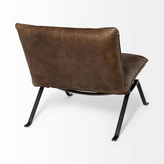 Mercana - Flavelle I Brown Leather Cushion Seat and Solid Iron Base Accent Chair - 68575 view 2