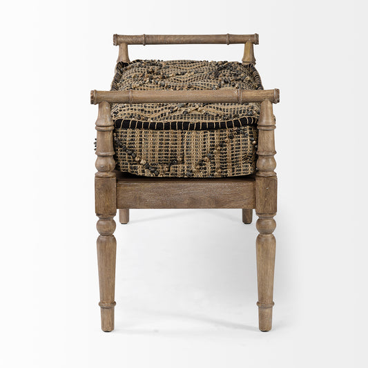 Mercana - Fullerton II 57L x 21W Jute Patterned Top W/Brown Wood Base Accent Bench - 68457 view 2