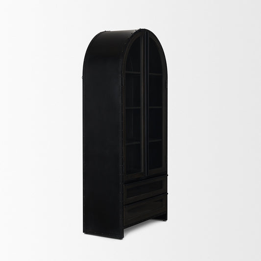 Mercana - Gehry 72.3" H Dark Brown Metal Brown Wood and Glass Door Display Cabinet - 67533 view 2