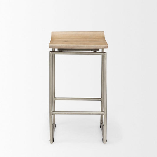 Mercana - Givens 14.0L x 15.8W x 25.8H Brown Wood W/Silver Metal Frame Counterstool - 69554 view 2