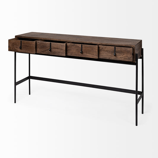 Mercana - Glenn III 56L x 14W Dark Brown Wood w/ Black Iron Frame, 4 Drawer Console Table - 69017 view 2