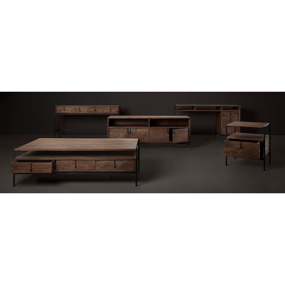 Mercana - Glenn VII 56L x 22W Dark Brown Wood w/ Black Iron Frame, 3 Drawer Office Desk - 69021 view 12