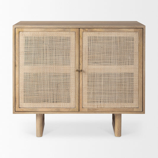 Mercana - Grier 36L x 18W x 31H Light Brown Wood w/ Cane 2 Door Accent Cabinet - 69909 view 2