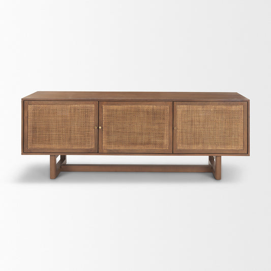 Mercana - Grier 65.0L x 18.75W x 23.0H Medium Brown Solid Wood W/Cane Media Console - 69897 view 2