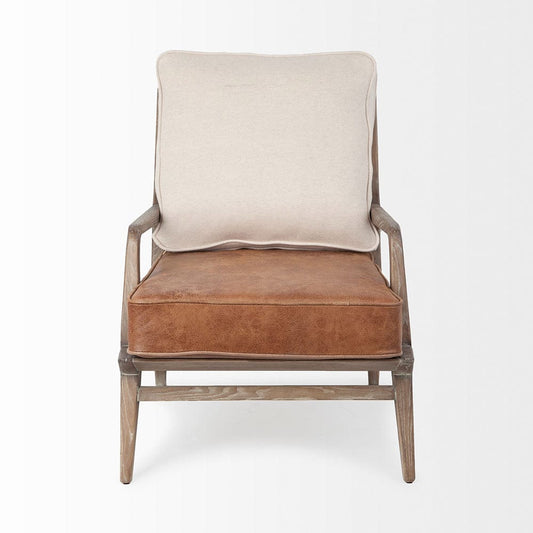 Mercana - Harman II Cream Fabric and Brown Leather Seat Accent Chair - 67512 view 2