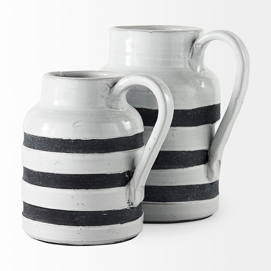 Mercana - Harmon II Large White w/ Charcoal Stripes Ceramic Jug - 31067 view 2