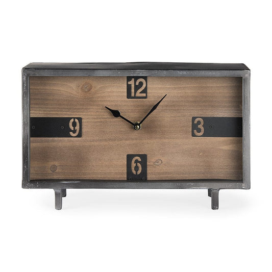 Mercana - Harvey 13.0L x 4.5W x 8.1H Black Metal and Wood Rectangular Table Clock - 69485 view 2