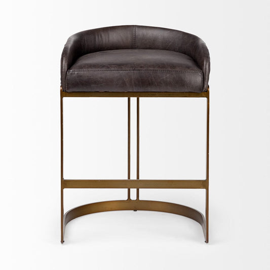 Mercana - Hollyfield II Black Leather Seat Gold Metal Base Counter Stool - 67079 view 2