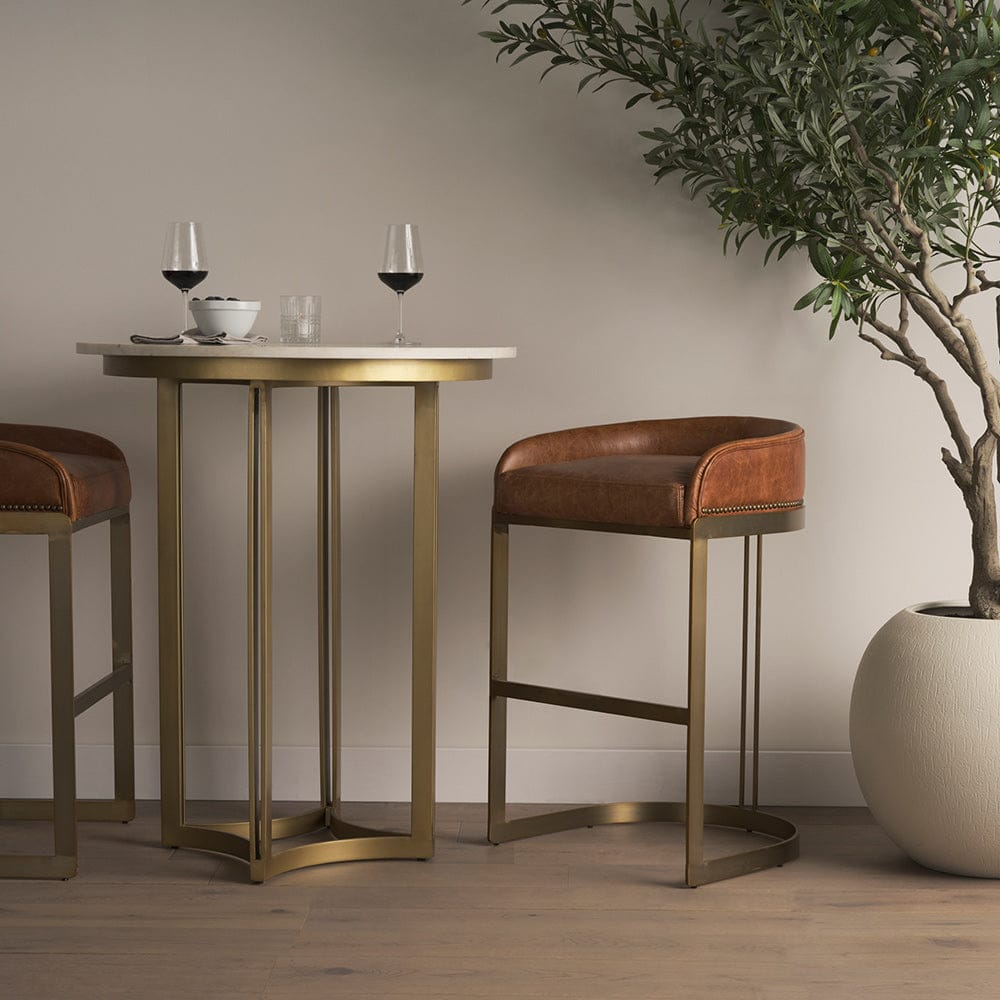 Mercana - Hollyfield II Brown Leather Seat Gold Metal Base Bar Stool - 68574 view 8