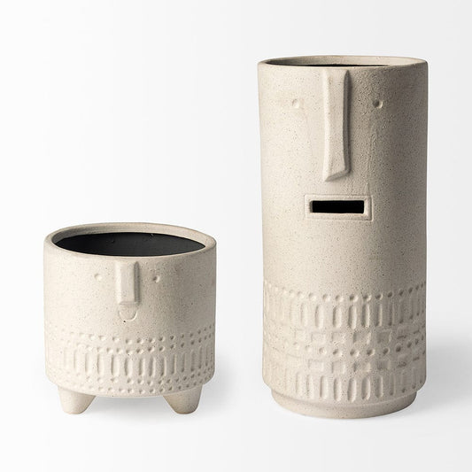 Mercana - Jacob I Short White Ceramic Smiling Face Vase - 68571 view 2