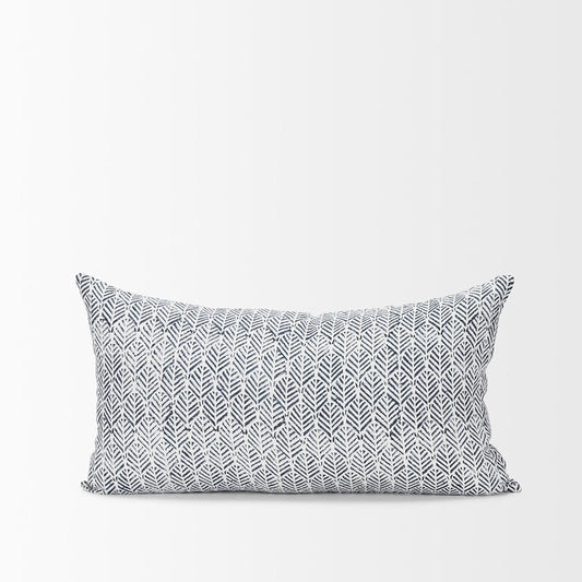 Mercana - Janelle Cream w/ Indigo Print Linen Lumbar Decorative Pillow Cover - 70320 view 2