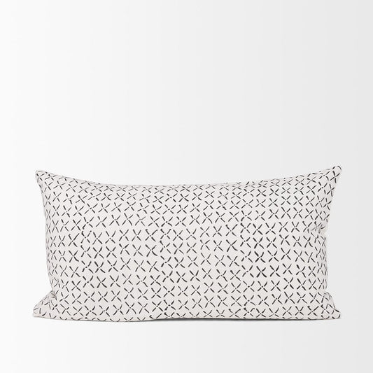 Mercana - Jayden Cream w/ Black Print Linen Lumbar Decorative Pillow Cover - 70314 view 2
