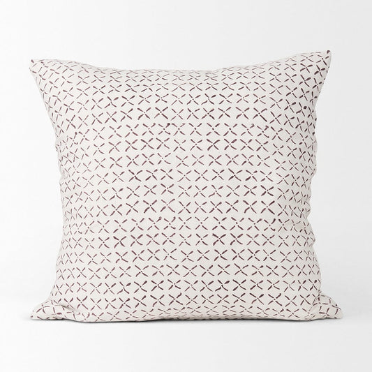 Mercana - Jayden Cream w/ Merlot Print Linen Square Decorative Pillow Cover - 70311 view 2
