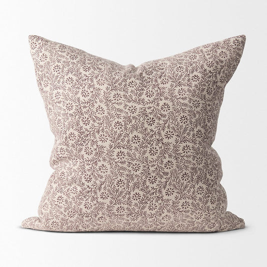 Mercana - Jayne Beige w/ Merlot Print Linen Square Decorative Pillow Cover - 70315 view 2