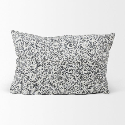 Mercana - Jayne Cream w/ Indigo Print Linen Lumbar Decorative Pillow Cover - 70318 view 2