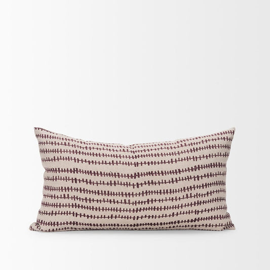 Mercana - Jenna Beige w/ Merlot Print Linen Lumbar Decorative Pillow Cover - 70324 view 2