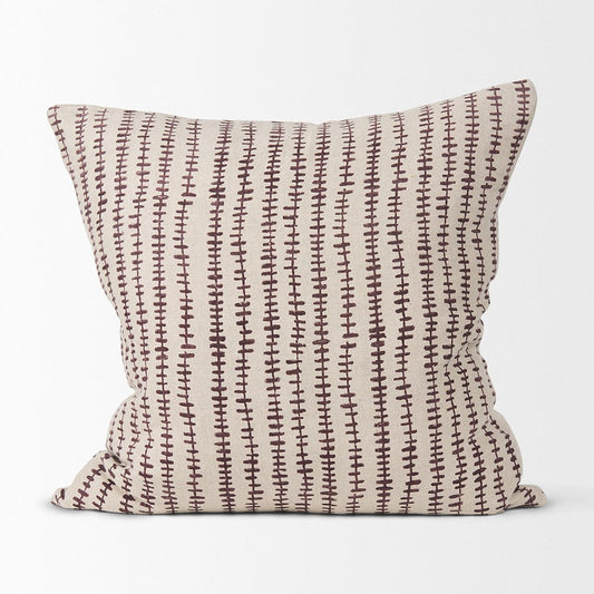 Mercana - Jenna Beige w/ Merlot Print Linen Square Decorative Pillow Cover - 70323 view 2