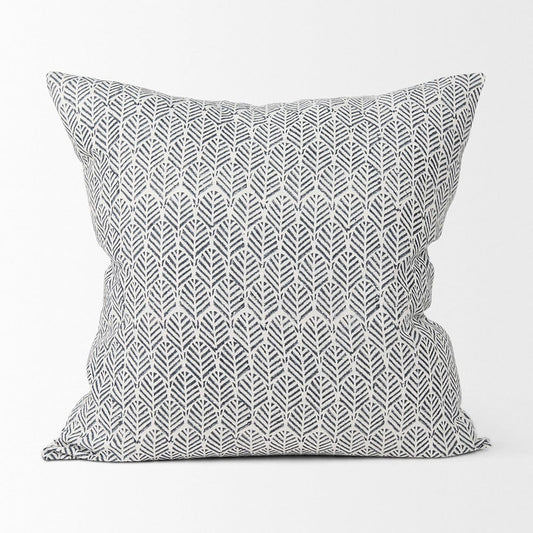 Mercana - Jennelle Cream w/ Indigo Print Linen Square Decorative Pillow Cover - 70319 view 2