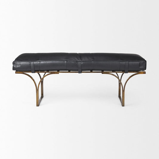 Mercana - Jessie 55L x 16W Black Leather Seat W/Gold Metal Base Accent Bench - 69061 view 2
