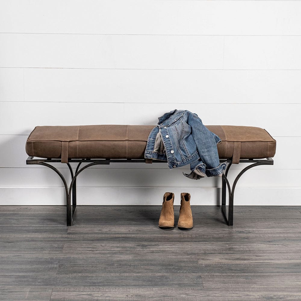 Mercana - Jessie 55L x 16W Brown Leather Seat W/Black Metal Base Accent Bench - 69062 view 7