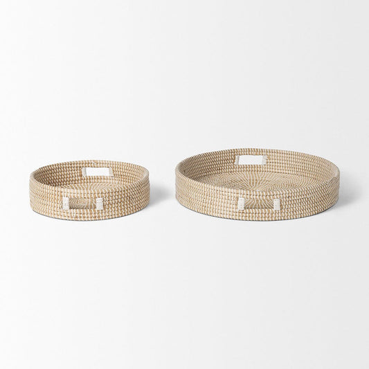 Mercana - Kalama Large Round Seagrass Trays w/ Handles (Set of 2) - 70233 view 2