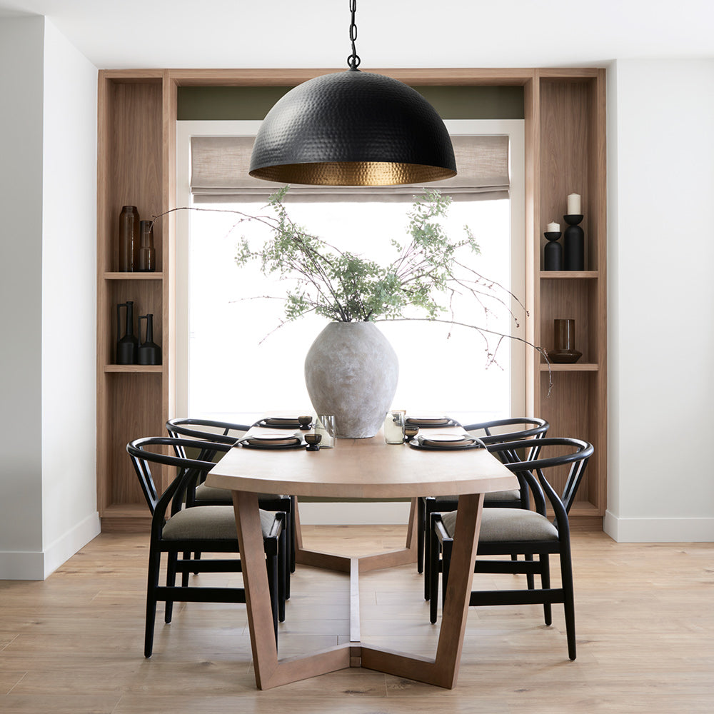 Mercana - Karina 36" Round Matte Black Hammered Metal Dome Pendant Light - 70058 view 8
