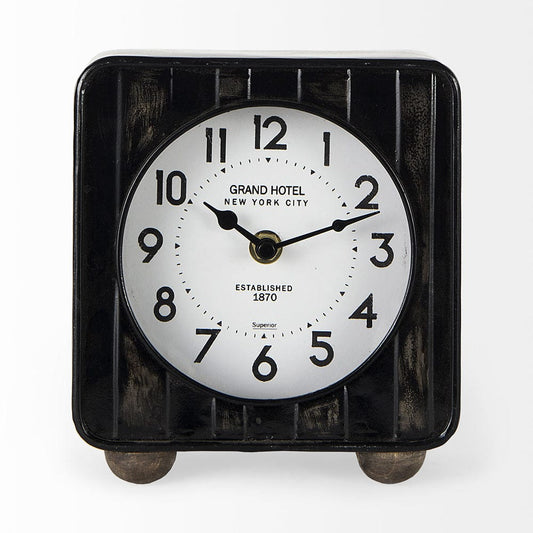 Mercana - Karl 6.0L x 3.0W x 6.8H Rustic Black Iron Rounded Square Table Clock - 69487 view 2