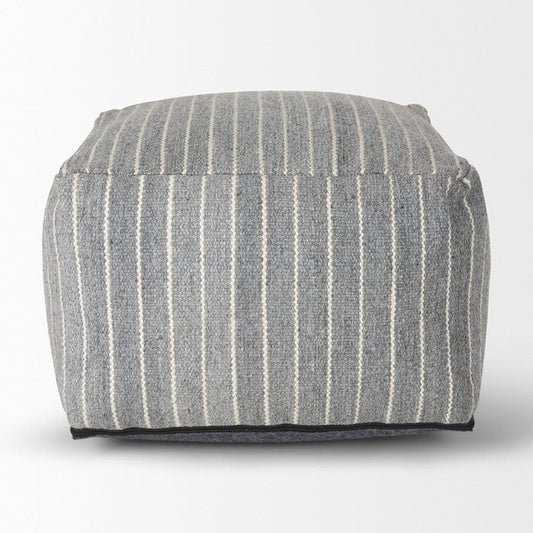 Mercana - Kensie Large Blue Striped Pouf - 70378 view 2