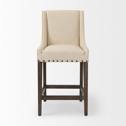 Mercana - Kensington Cream Fabric Seat Brown Wood Frame Counter Stool - 70244_CLOSEOUT view 2