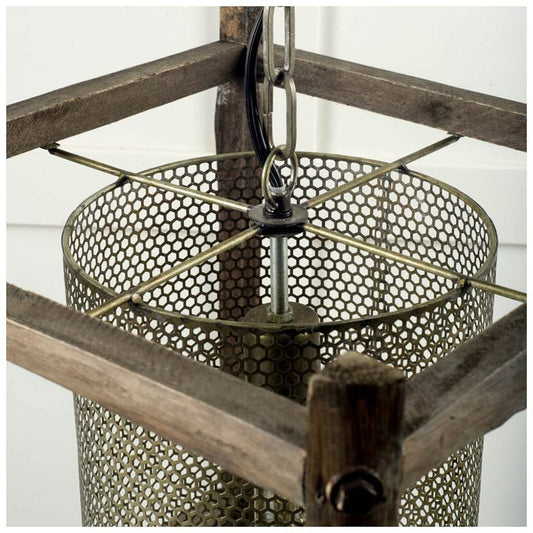 Mercana - Keppler 16L x 16W x 18.3H Perforated Metal and Wood Pendant Light - 65460_CLOSEOUT view 2