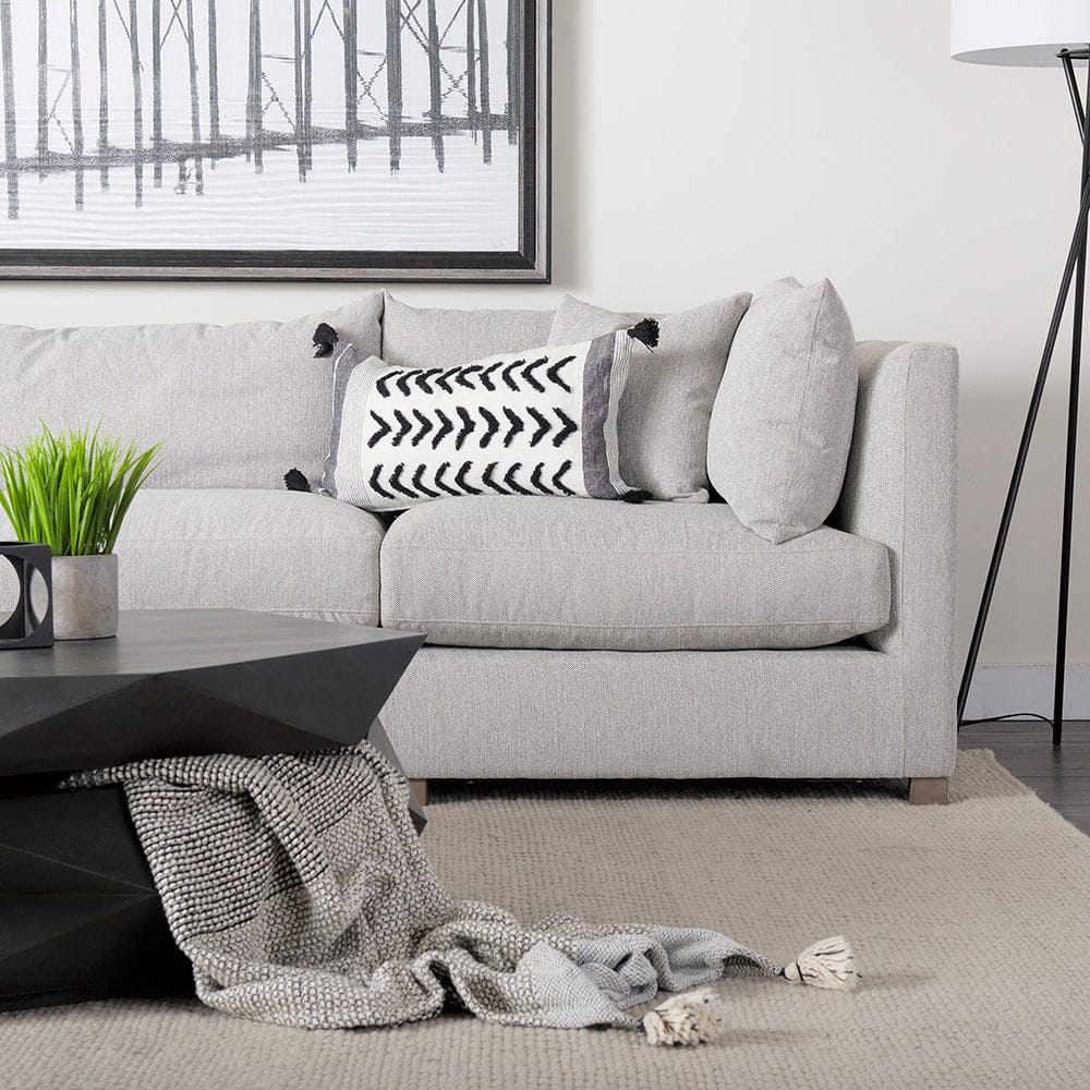Mercana - Kimia 14L x 26W White and Black Fabric Herringbone and Fringed Decorative Pillow Cover - 69438 view 12