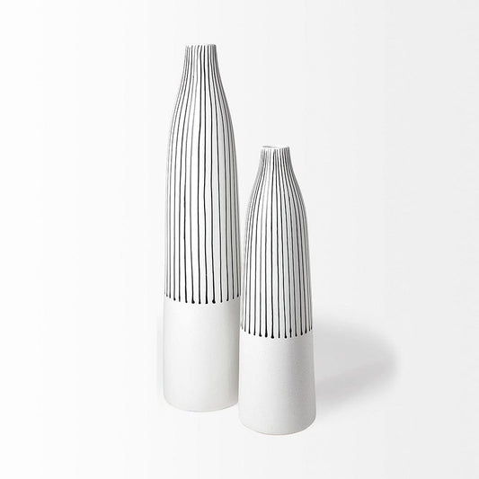 Mercana - Kira I Small White Pinstripe Ceramic Vase - 68625 view 2