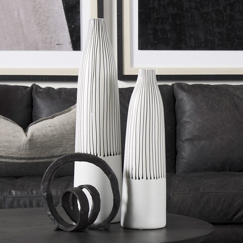 Mercana - Kira I Small White Pinstripe Ceramic Vase - 68625 view 8