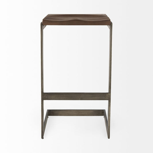 Mercana - Kiran 17L x 17W x 30H Medium Brown Wood W/ Antique Nickel Finished Metal Frame Bar Stool - 69173_CLOSEOUT view 2