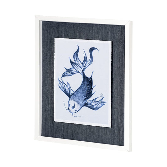 Mercana - Koi Fish Blue II by Mercana Studio a Hand Embellished Textured Framed Art Print Matted under Glass - 13271 view 2