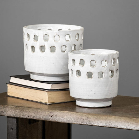 Mercana - Larissa Set of Two White Ceramic Hollow Pattern Vases - 68097 view 2