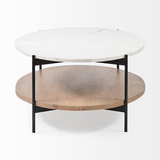 Mercana - Larkin 48" Oval White Marble Top and Solid Wood Shelf w/ Black Metal Frame Coffee Table - 68489-AB view 2