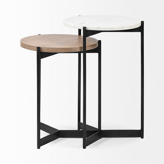 Mercana - Larkin II Marble and Medium Brown Wood Round Tabletop Nesting End/Side Tables - 68490 view 2