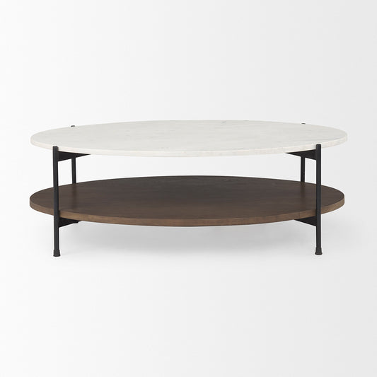 Mercana - Larkin White Marble Top w/ Dark Brown Wood Shelf Oval Coffee Table - 69978-AB view 2