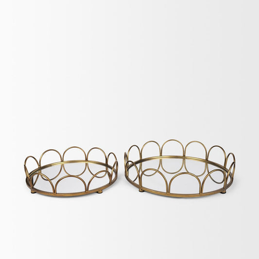 Mercana - Lenore Round Metal/Mirror Tray Gold (Set of 2) - 70549 view 2