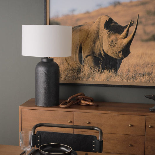 Mercana - Leo 18.0L x 18.0W x 31.0H Black Hammered W/White Fabric Shade Table Lamp - 70056 view 2