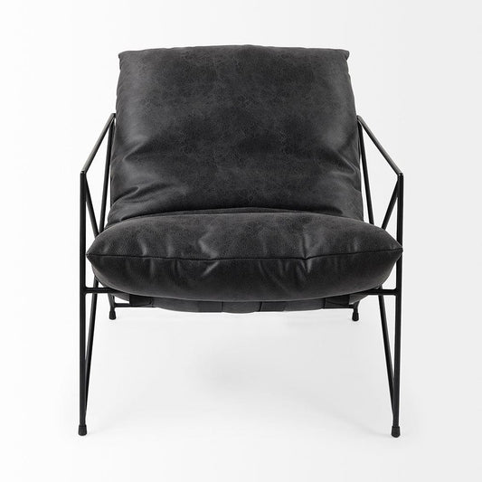 Mercana - Leonidas 28.5L x 29.5W x 34.0H Black Faux Leather Seat W/ Black Metal Frame Accent Chair - 69461_CLOSEOUT view 2